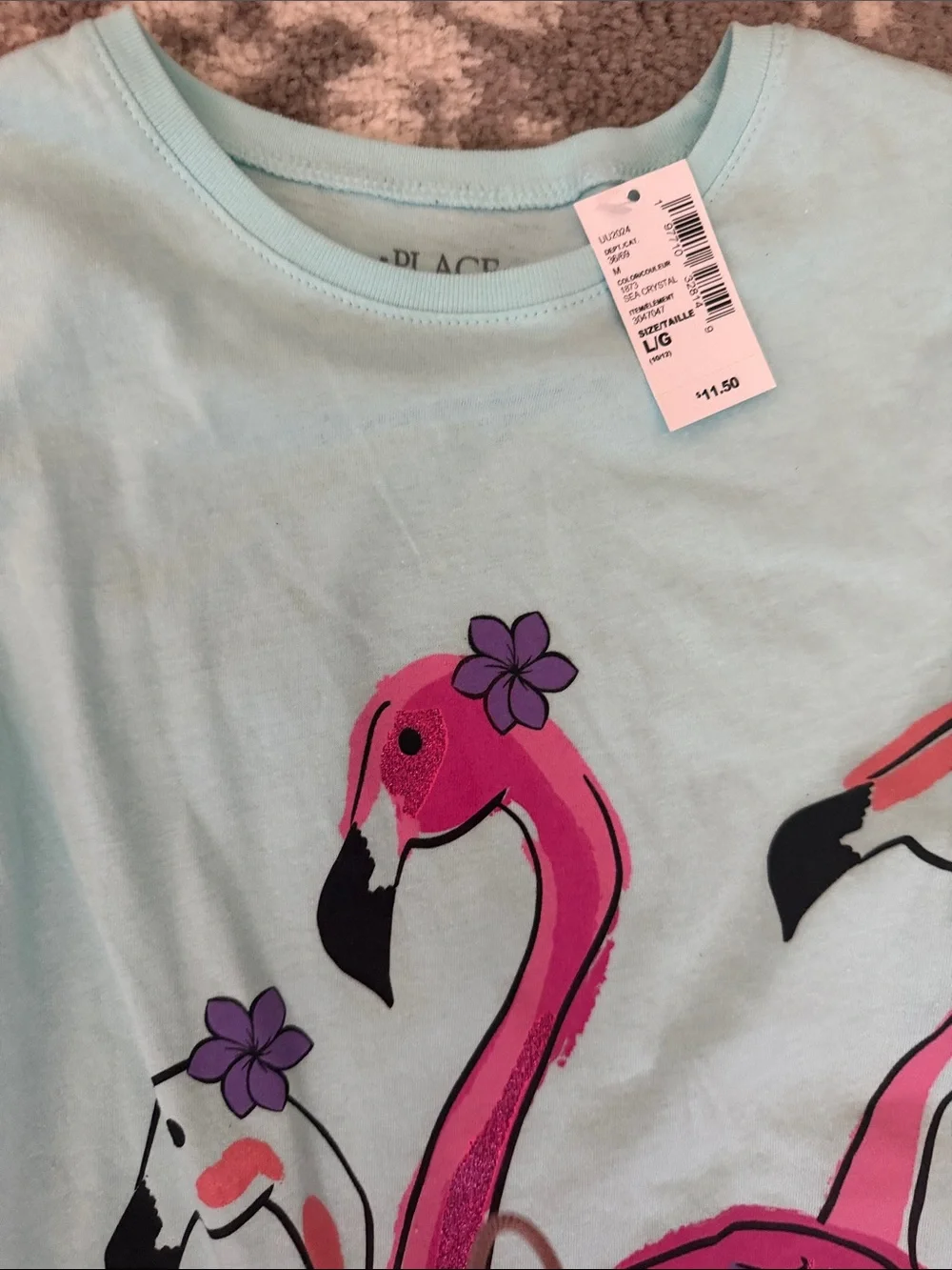 Children’s Place Girls Graphic Tees - Neon Coral Heart & Mint Flamingo